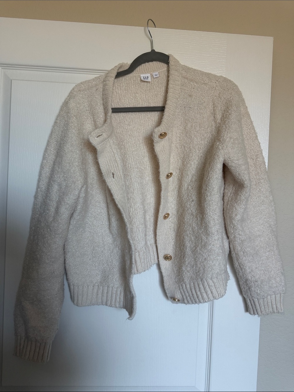 GAP Cream Bouclé Button-Front Cardigan size L
